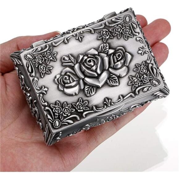 Vintage Metal Jewelry Box Small Trinket Jewelry Storage box for Rings Earrings - Picture 4 of 8